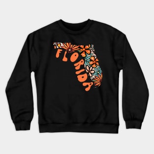 Florida State Design | Artist Designed Illustration Featuring Florida State Outline Filled With Retro Flowers with Retro Hand-Lettering Crewneck Sweatshirt